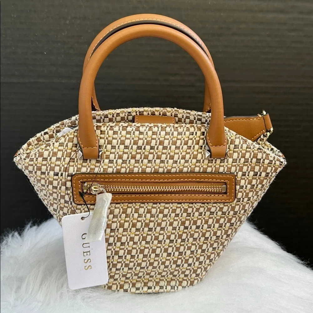 New Guess Brown and Cream Woven Satchel